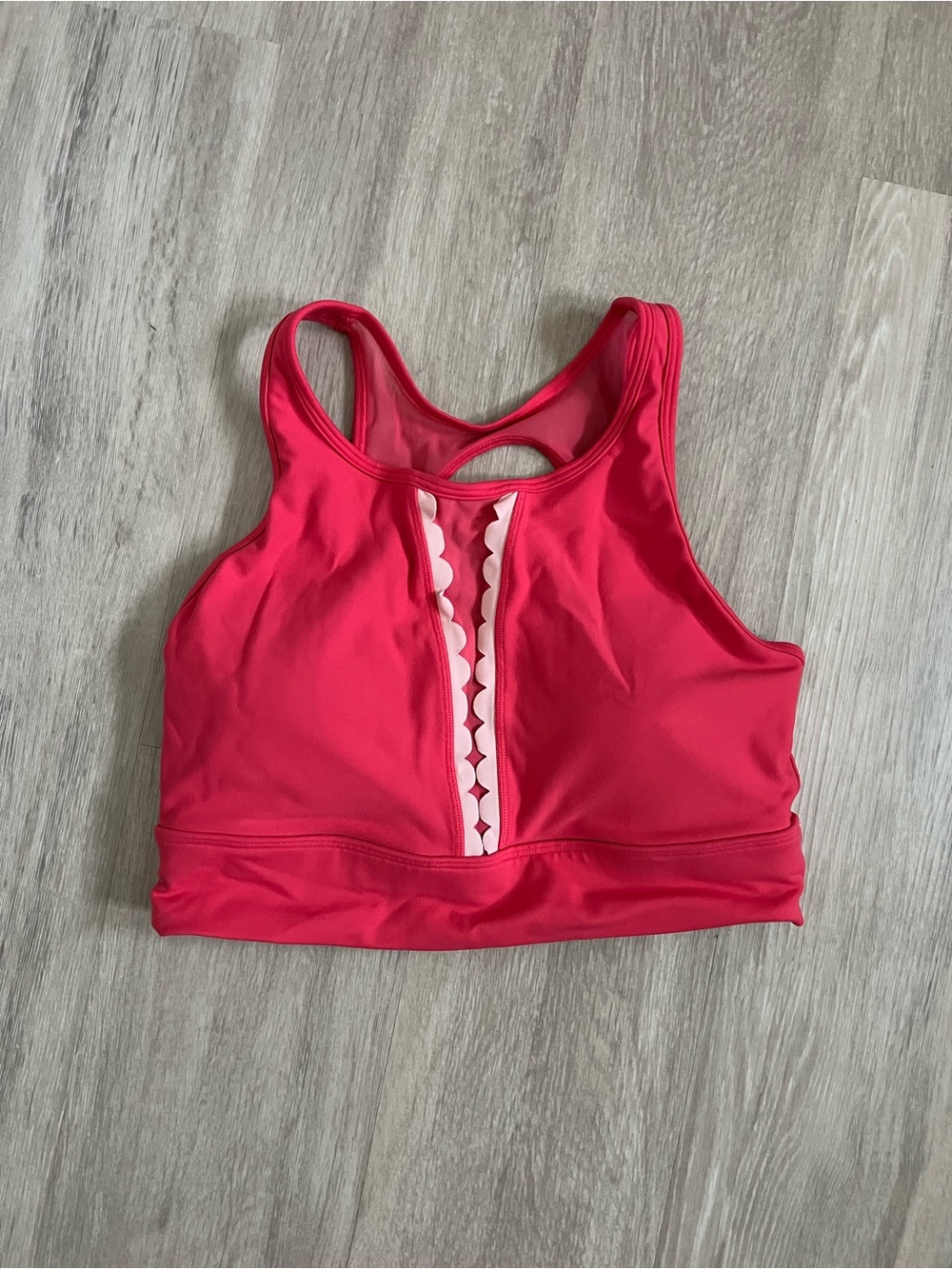Calia Hot Pink High-Neck Scallop-Trim Sports Bra Lg